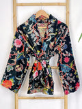 Luxury Velvet Boho Quirky Floral Layer Dinner Chic Coat Bomber Jacket Bolero Autumn Winter Christmas Gift | Elegant Black Rust Blue Green