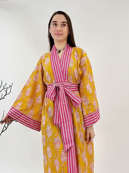 Pure Cotton Block printed Yellow Mustard Leopard