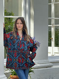 Suzani Hand Embroidered Short Jacket Rose Apricot Grey Red