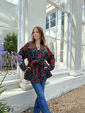Suzani Hand Embroidered Short Jacket Rose Apricot Grey Red