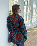 Suzani Hand Embroidered Short Jacket Rose Apricot Grey Red