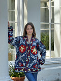 Suzani Hand Embroidered Short Jacket Christmas Vibe Blue Red White
