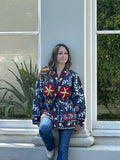 Suzani Hand Embroidered Short Jacket Christmas Vibe Blue Red White