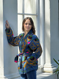 Suzani Hand Embroidered Short Jacket Christmas Vibe Blue Mustard Green