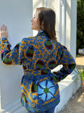 Suzani Hand Embroidered Short Jacket Christmas Vibe Blue Mustard Green