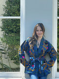 Suzani Hand Embroidered Short Jacket Christmas Vibe Blue Mustard Green