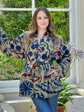 Exclusive Velvet Outdoor Jacket with Hand Embroidery. Pastel Beige Teal Navy