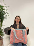 Quilted Cotton Handprinted Reversible Large Pastel Peach Floral Tote Bag Eco friendly Sustainable Sturdy Grocery Shopping HandmadeáArtáBoho