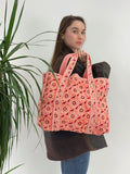 Quilted Cotton Handprinted Reversible Retro Peach Orange Candy Swirl Tote Bag Eco friendly Sustainable Sturdy Grocery Shoppingá|áArtáBoho
