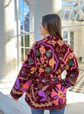Exclusive Velvet Outdoor Jacket with Hand Embroidery. Rich Marsala Maroon Pomegrante Bloom