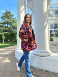Exclusive Velvet Outdoor Jacket with Hand Embroidery. Rich Marsala Maroon Pomegrante Bloom