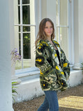 Exclusive Velvet Outdoor Jacket with Hand Embroidery. Olive Green Black Yellow Cream Bloom