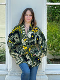 Exclusive Velvet Outdoor Jacket with Hand Embroidery. Olive Green Black Yellow Cream Bloom