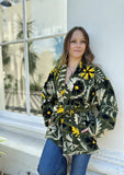 Exclusive Velvet Outdoor Jacket with Hand Embroidery. Olive Green Black Yellow Cream Bloom