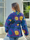 Exclusive Velvet Outdoor Jacket with Hand Embroidery. Blue Hue