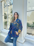 Exclusive Velvet Outdoor Jacket with Hand Embroidery. Blue Hue