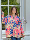 Suzani Hand Embroidered Short Jacket Classic Beige Pink Blue Turquoise