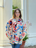 Suzani Hand Embroidered Short Jacket Classic Elegant Beige Pink Red Turquoise