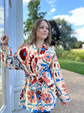 Suzani Hand Embroidered Short Jacket Classic Elegant Beige Pink Red Turquoise