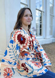 Suzani Hand Embroidered Short Jacket Classic Elegant Beige Pink Red Turquoise