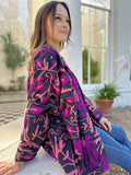 Suzani Hand Embroidered Short Jacket Classic Elegant Black Hot Pink Peach