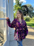 Suzani Hand Embroidered Short Jacket Classic Elegant Black Hot Pink Peach