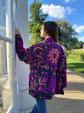 Suzani Hand Embroidered Short Jacket Classic Elegant Black Hot Pink Peach
