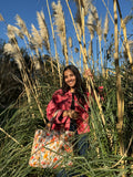 Quilted Cotton Reversible Large Spring Slate Peach Hues Floral Tote Bag Eco friendly Sustainable Sturdy Grocery Shopping HandmadeáArtáBoho