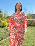 Pure Cotton Block printed Orange White Ikat