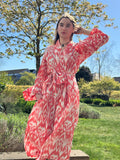 Pure Cotton Block printed Quirky Spring Love Peach Ikat Boho Oriental Abstract Festival
