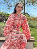 Pure Cotton Block printed Orange White Ikat