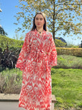 Pure Cotton Block printed Orange White Ikat