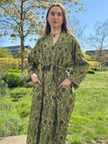 Pure Cotton Block printed Eco-fashion Olive Green Black Ikat Diamond