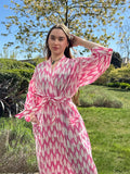 Pure Cotton Block printed Pink White Ikat