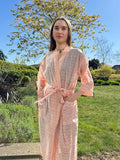 Pure Cotton Block printed Peach   White Floral print