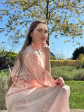 Pure Cotton Block printed Peach   White Floral print