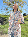 Pure Cotton Block printed White Blue Red Mughal Floral