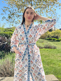 Pure Cotton Block printed White Blue Red Mughal Floral