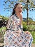 Pure Cotton Block printed White Blue Red Mughal Floral