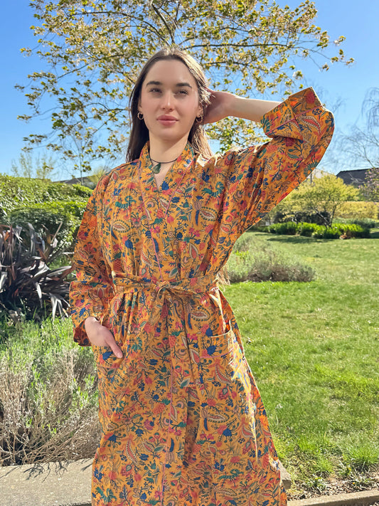 Pure Cotton Block printed Yellow Orange