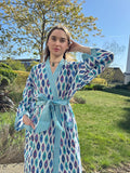 Pure Cotton Block printed Sky blue and  White Ikat