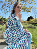 Pure Cotton Block printed Sky blue and  White Ikat
