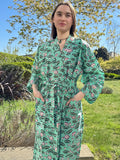 Pure Cotton Block printed Turquoise Olive Pink Bloom Lotus