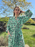 Pure Cotton Block printed Turquoise Olive Pink Bloom Lotus