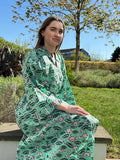Pure Cotton Block printed Turquoise Olive Pink Bloom Lotus