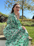 Pure Cotton Block printed Turquoise Olive Pink Bloom Lotus