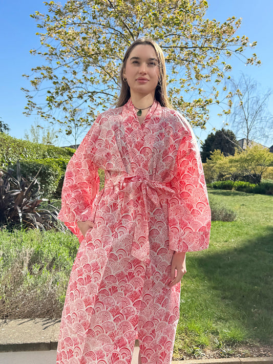 Pure Cotton Block printed Quirky Spring Blue White Shell Pattern Boho Oriental Abstract Festival