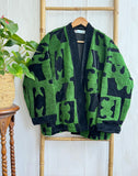 Exclusive Velvet Outdoor Jacket with Hand Embroidery. Black  with sage green towel effect