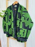 Exclusive Velvet Outdoor Jacket with Hand Embroidery. Black  with sage green towel effect