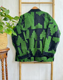 Exclusive Velvet Outdoor Jacket with Hand Embroidery. Black  with sage green towel effect